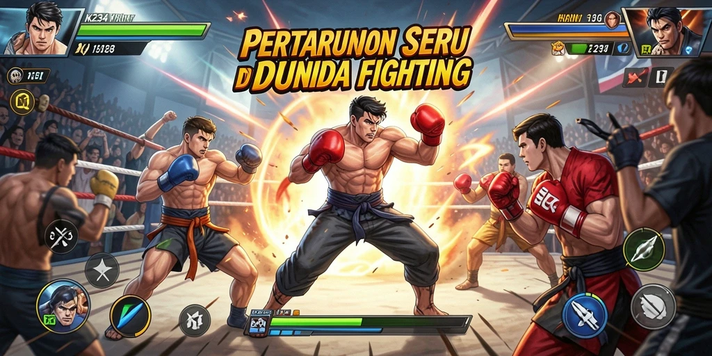 Screenshot K234 menunjukkan karakter bertarung di arena yang memukau.