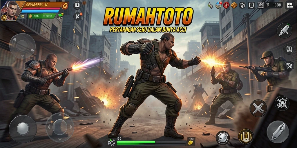 Tampilan menegangkan dari RUMAHTOTO saat pertarungan intens.